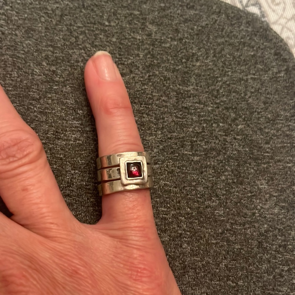 Genuine Silpada .925 Silver & Garnet 3-Stackable Ring